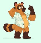 animal_crossing anthro barefoot belly bent_arm blue_eyes boots_(marking) bottomless brown_body brown_fur cakerthebear canid canine clothed clothing dipstick_ears dress_shirt droopy_eyes ear_markings facial_markings featureless_crotch feet front_view full-length_portrait fur gloves_(marking) hand_behind_head head_markings hi_res male mammal markings mask_(marking) mouthless multicolored_ears nintendo open_clothing open_shirt open_topwear overweight overweight_anthro overweight_male partially_clothed pattern_clothing portrait raccoon_dog ring_(marking) ringed_tail shirt shirt_only simple_background standing striped_markings striped_tail stripes tail tail_markings tanuki tom_nook_(animal_crossing) topwear topwear_only unbuttoned_shirt white_background white_clothing white_shirt white_topwear