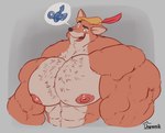 abs anthro areola big_muscles big_pecs body_hair canid canine chest_hair clothing countershading fox gender_symbol hat hat_only headgear headgear_only headwear headwear_only hi_res huge_muscles huge_pecs hyper hyper_muscles hyper_pecs male male_symbol mammal mostly_nude muscular nipples open_mouth open_smile pecs red_fox robin_hood signature simple_background smile solo speech_bubble symbol thick_neck true_fox uniparasite