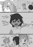 anthro biped canid canine child clothing comic dialogue digital_media_(artwork) duo english_text female flashback fox fur_(theterm) human kemono mammal monochrome night_(theterm) playing text theterm young young_anthro young_female young_human