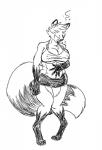 2014 anthro belly belly_overhang belly_rolls boo3 bottomwear breasts bulging_breasts canid canine clothed clothing dazed digitigrade female fox hi_res mammal monochrome muffin_top muffin_top_(bottomwear) muffin_top_(skirt) nipples sequence skirt solo thick_thighs tight_clothing transformation