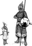 2022 anthro armor asinus bottomwear camel camel_mamluk_(hladilnik) camelid clothing dominant dominant_female donk_(hladilnik) donkey duo equid equine female hi_res hladilnik larger_female looking_up male mammal medieval melee_weapon monochrome shield size_difference sketch skirt smaller_male sword tabard veil weapon