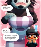 3d_(artwork) animal_crossing anthro big_breasts breasts comic digital_media_(artwork) duo english_text eulipotyphlan female hedgehog hi_res humanoid male mammal nintendo rev_(revhearts) revhearts sable_able teasing text thick_thighs wide_hips