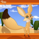 1:1 2012 anthro bubble_butt butt cactus canid canine cloud desert dipstick_tail female fennec_fox fox frozenzombie fur hi_res looking_at_viewer mammal markings neck_tuft oscar's_oasis plant popy tail tail_markings true_fox tuft