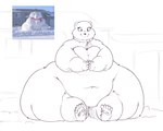 2022 5_fingers 5_toes anthro bear belly big_belly breasts eyelashes feet female fingers hi_res hyper mammal navel overweight overweight_anthro overweight_female pawpads polar_bear real sirmasterdufel sitting smile snow_sculpture solo thick_thighs toes ursine wide_hips