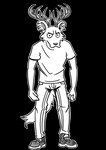 alpha_channel anthro antlers beastars canid canine canis clothing deer fan_character footwear funny_face fur hi_res horn humor hybrid ibuki_ii_(greatlizardwizard) male mammal monochrome shoes solo student sunny_frostwolf wolf