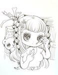 accessory applying_makeup bangs bear belt blunt_bangs breasts bubble_braids clothing duo female feral fur hair_accessory hairclip hi_res human human_focus lidded_eyes makeup mammal mascara personal_grooming plant shirt smile sparkles sparkling_eyes t-shirt toony topwear yurie_sekiya