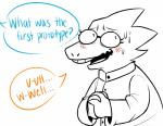 2015 absurd_res alphys anthro blush clothing coat digital_drawing_(artwork) digital_media_(artwork) eyewear female glasses hi_res lab_coat lizard mapleleauf nervous reptile scalie simple_background smile solo text topwear undertale undertale_(series) white_background