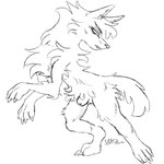 1:1 4_toes ambiguous_form arm_tuft black_and_white canid canine canis cheek_tuft cheekbones chest_tuft claws clenched_teeth crotch_tuft digital_drawing_(artwork) digital_media_(artwork) elbow_tuft eyelashes facial_tuft feet feral genitals hi_res intersex looking_at_viewer maleherm mammal monochrome neck_tuft nonbinary_(lore) penis prick_ears pussy rhapsody_tenrai rhapsody_tenrai_(character) simple_background sketch solo teeth toes tuft white_background wolf