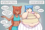 3:2 animal_humanoid belly big_belly big_breasts blue_hair bodily_fluids breasts canid canid_humanoid canine canine_humanoid cat_humanoid cleavage clothed clothing comic dark_body dark_skin dialogue dream duo english_text eyes_closed felid felid_humanoid feline feline_humanoid female fox_humanoid green_eyes hair huge_breasts humanoid inner_monologue mammal mammal_humanoid midriff morbidly_obese morbidly_obese_female morbidly_obese_humanoid myu_(pixiveo) obese obese_female obese_humanoid orange_hair overweight overweight_female overweight_humanoid pixiveo speech_bubble sweat text thinking weight_gain wide_hips zina_(pixiveo)