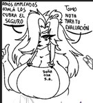 angry anthro apron apron_only bear big_breasts breasts clothing eye_bags female hurner looking_at_viewer mammal one_eye_obstructed pointing_behind solo spanish_text speech_bubble text translated yan_(charliecorvinus)