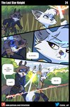 2023 anthro big_ears blue_eyes blue_lightsaber breasts brown_nose canid canine clothed clothing comic dialogue digital_media_(artwork) duo english_text female forest frown fur grass hair half-closed_eyes hi_res holding_lightsaber holding_object holding_weapon inner_ear_fluff jonan_dane_(siroc) laser lightsaber looking_at_viewer lyra_sovenka_(siroc) male mammal melee_weapon narrowed_eyes nature open_mouth outside parody patreon patreon_logo plant procyonid raccoon ranged_weapon siroc sky smile smirk speech_bubble standing star_wars tail teeth text thought_bubble tongue topwear tree tuft twitter url weapon yellow_eyes