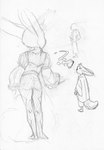 absurd_res ambiguous_species anthro big_ears bracelet canid canine clothing female fennec_fox fox full-length_portrait hi_res jewelry lagomorph leporid mammal marcie_montis mirah_(marcie_montis) monochrome oversized_clothing portrait rabbit rear_view side_view sketch solo spiked_bracelet spikes spirit tail traditional_media_(artwork) true_fox whiskers