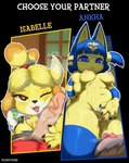 absurd_res accessory animal_crossing ankha_(animal_crossing) anthro big_breasts big_penis blush bodily_fluids breasts canid canine clothed clothing cunnilingus domestic_cat dominant dominant_female duo english_text felid feline felis fellatio female fluffy_void fully_clothed genital_fluids genitals heart_eyes heart_symbol hi_res human imminent_sex inviting isabelle_(animal_crossing) kiss_mark kissing lipstick looking_at_viewer looking_down makeup male male/female mammal nintendo on_top oral penile penis penis_kissing pubes pussy saliva saliva_string sex short_stack shy spread_pussy spreading steam submissive submissive_male tail tail_motion tailwag teasing teasing_viewer text tongue tongue_out vaginal vaginal_fluids vein veiny_penis villager_(animal_crossing)