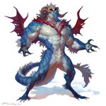 1:1 2023 abs anthro arm_tuft barazoku biceps biped crotch_tuft digital_media_(artwork) dragon elbow_tuft eyebrows fangs fur hi_res horn male membrane_(anatomy) membranous_wings muscular muscular_anthro muscular_male muscular_thighs mythological_creature mythological_scalie mythology nipples nude pecs pose quads scalie simple_background solo squirmle tail taran_fiddler teeth thick_thighs tuft weretober white_background wings