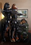 2017 5_fingers ankle_wraps anthro arms_out athletic athletic_anthro athletic_male bdsm black_body black_fur black_hooves black_mane blue_eyes blurred_background bodysuit bondage_gear brown_body brown_fur brown_hooves buckle chastity_belt chastity_device checking clothing collar crotch_grab cuff_(restraint) d-ring draft_horse dressing dressing_another equid equine equine_mane equine_tail eye_contact feathering fingers floor framed_picture fur furniture glistening glistening_clothing gordonfawks green_eyes grope group happy harness harness_ring hi_res hooved_fingers hooves horse hufnaar inside inspection kneeling latex latex_bodysuit latex_clothing latex_skinsuit leg_strap living_room looking_aside looking_at_another looking_back male male/male mammal mane markings nervous_smile nighty_(nightwolfferris) on_one_knee petplay ponyplay pose restraints roleplay rubber_clothing signature skinsuit smile sofa standing studded_harness studs sunsetspecter tail tan_body tan_fur tight_clothing trio trying_on_clothes unguligrade wall_art white_body white_fur white_markings wood wood_floor wraps wrist_cuffs wrist_wraps yellow_eyes