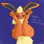 1:1 2020 anus blush canid clitoral_hood clitoris date_celebration digital_media_(artwork) eeveelution english_text female feral flareon flareon_day generation_1_pokemon genitals inside looking_at_viewer mammal naughty_face nintendo pokemon pokemon-specific_day pokemon_(species) presenting presenting_pussy pussy raised_leg smile solo spread_legs spreading text toony trippybunny