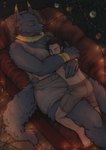 2019 anthro big_breasts breast_pillow breasts canid canine canis christmas christmas_lights christmas_tree cuddling digital_media_(artwork) duo female female_on_human fur furniture hair hi_res holidays hug huge_breasts human human_on_anthro interspecies kirkir larger_female male male/female male_on_anthro mammal plant romantic romantic_couple size_difference sleeping smaller_male sofa tree wolf