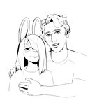 2024 anthro black_and_white duo hair hair_over_eye hi_res hug human janis_(twang) jeremy_harrington jerma985 lagomorph leporid male mammal monochrome one_eye_obstructed rabbit real_world smile twang