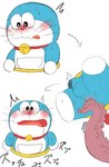 anthro anus balls blue_body blue_fur blush domestic_cat doraemon doraemon_(character) felid feline felis flaccid fur genitals imminent_anal male mammal mutimuti pass_loop penis portal portal_ring stuck tentacles through_floor