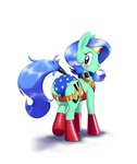 2023 blue_eyes blue_hair blue_mane blue_tail blush boots bottomwear butt clothed clothed_feral clothing cosplay costume crossdressing cutie_mark digital_drawing_(artwork) digital_media_(artwork) earth_pony equid equine feral footwear full-length_portrait green_body hair harness hasbro hi_res horse looking_back male mammal mane my_little_pony naivintage pony portrait quadruped rear_view red_boots red_clothing red_footwear shoes simple_background solo spearmint_(character) superhero tack tail white_background wonder_woman