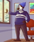 Rating: s
ID: 5632579
Date: 2025-06-10 09:00:54 -0400
Status: active
Score: 5
2025 3_toes 4_toes 5_fingers anisodactyl anthro avian barefoot beak bird black_beak black_body black_claws black_feathers black_scutes blue_body blue_clothing blue_eyes blue_feathers blue_jay blue_sky blue_sweater blue_topwear bottomwear chest_tuft chin_tuft claws clothing corvid countershade_torso countershading facial_markings facial_tuft feathers feet finger_claws fingers floor gradient_sky grey_bottomwear grey_clothing grey_pants hand_on_hip hand_on_window head_markings head_tuft hi_res inside jay_(bird) male markings new_world_jay one_eye_obstructed oscine overweight overweight_anthro overweight_male pants passerine plant purple_wall reflection sammfeatblueheart scuted_feet scuted_hands scutes shadow sky snow solo standing sweater tail tail_feathers toe_claws toes topwear tree tuft white_body white_cloud white_feathers window wood wood_floor yellow_sky post #5632579