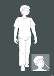 boop bottomwear clothed clothing denim denim_bottomwear denim_clothing footwear halcy0n hi_res human human_only jeans male mammal not_furry pants raikat_(raichumorph4) shirt shoes simple_background solo surprise t-shirt topwear walking