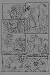 anthro bent_over big_breasts big_butt big_penis breasts butt chasing duo english_text female genitals giraffe giraffid gun hi_res huge_breasts huge_butt human larger_anthro larger_female male mammal monochrome penis pussy ranged_weapon size_difference text thewill weapon