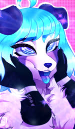 ahegao animated anthro atior_(chepi~) black_body black_fur blue_eyes blue_hair canid canine canis chepi_(chepi~) digital_media_(artwork) disembodied_hand domestic_dog face_grab facial_markings faenine fairy femboy fur hair head_markings heart_eyes heart_symbol hi_res hybrid hypnosis kiyat looking_pleasured male male/male mammal markings mind_control music open_mouth purple_body purple_fur short_playtime sound striped_face stripes studio_killers tongue tongue_out webm white_body white_fur wolf