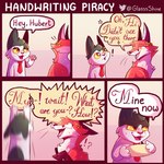 1:1 canid canine comic dialogue duo english_text felid feline fox fur glassshine hi_res hubert_(glassshine) mammal motion_blur necktie open_mouth red_body red_fur steve_(glassshine) text white_body white_fur yoink