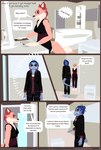 3d_(artwork) amphibian anthro canid canine clothed clothing comic computer dialogue digital_media_(artwork) duo electronics english_text female female/female fox furniture hallway hi_res home inside lennox_(mynka) living_room mammal mynka raelynn_(mynka) salamander screen speech_bubble text trans_(lore) trans_woman_(lore) uniform work_clothes