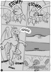 2013 3_toes abs ahastar ahastar_(artist) anthro bolt_(diablo_the_rex) collaboration comic dark_pawpads deinonychus diablo_the_rex dinosaur dragon dromaeosaurid duo english_text erection european_mythology extreme_size_difference feet feral foot_crush genitals greyscale hi_res high-angle_view larger_feral low-angle_view male male/male monochrome mythological_creature mythological_scalie mythology pawpads penis prehistoric_species reptile scalie size_difference smaller_anthro speech_bubble stomping text theropod toes trampling western_dragon worm's-eye_view