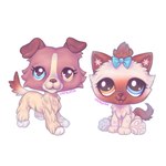 1:1 accessory all_fours ambiguous_gender blep bow_ribbon canid canine canis collie colorpoint domestic_cat domestic_dog duo felid feline felis feral floppy_ears hair_accessory hair_bow hair_ribbon hasbro herding_dog heterochromia hi_res himalayan_cat littlest_pet_shop lps_1262 lps_4_(g7) lpsmilktea mammal on_model pastoral_dog pawpads paws prick_ears ribbons sheepdog sitting tongue tongue_out