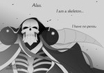 ainz_ooal_gown animated_skeleton bone clothed clothing dialogue doktormalefic ellipsis english_text eyeless gradient_background hi_res humanoid male male_humanoid monochrome noseless not_furry overlord_(series) rib_cage simple_background skeleton solo teeth text undead