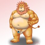 1:1 2015 anthro balls belly blush censor_bar censored felid flaccid genitals hi_res humanoid_genitalia humanoid_hands humanoid_penis ineffective_censorship kemono lion male mammal moobs mosaic_censorship navel negative_censor negative_colors nipples overweight overweight_anthro overweight_male pantherine penis simple_background solo toshi_(artist)