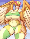 2016 anthro beak big_breasts breasts camel_toe clothing feathers female generation_1_pokemon huge_thighs jaeh nintendo nipple_outline non-mammal_breasts pidgeot pokemon pokemon_(species) solo thick_thighs under_boob wide_hips wings