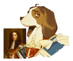 alternate_species anthro beagle canid canine canis clothed clothing domestic_dog furrification hi_res hunting_dog inspired_by_formal_art king_william_iii_(1650-1702)_as_prince_of_orange_in_garter_robes male mammal real_world reference_image rpf scent_hound simple_background solo ssaggy15 white_background