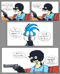 .357_magnum afro alex_kl5 angry anthro black_body black_fur black_nose blue_clothing blue_shirt blue_t-shirt blue_topwear clothing colt_python comic countershade_neck countershading curled_whiskers dialogue diner duo english_text eulipotyphlan eyewear fur furniture glasses gulonine gun handgun hedgehog hi_res holding_gun holding_handgun holding_object holding_ranged_weapon holding_revolver holding_weapon humor inner_ear_fluff jack_salem looking_at_another male mammal marten meme meme_clothing meme_shirt mustelid musteline open_mouth parody pepe pince-nez pointing_gun price_tag pulp_fiction ranged_weapon restaurant revolver sable_(marten) scared sharp_teeth shirt simple_background sitting sofa speech_bubble t-shirt teeth text text_on_clothing text_on_shirt text_on_t-shirt text_on_topwear topwear tuft weapon whiskers white_background wig