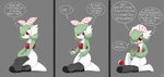 absurd_res after_transformation anthro backpack bow_ribbon colored comic curious dialogue embarrassed english_text female gardevoir generation_3_pokemon green_body green_hair hair hi_res kneeling mentalcrash nintendo pokeball pokemon pokemon_(species) pokemon_speak red_eyes solo speech_bubble spikes spikes_(anatomy) standard_pokeball text thought_bubble white_body