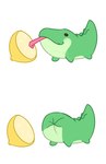 2024 ambiguous_gender cenocrocodile chibi crocodile crocodilian crocodylid dot_eyes feet feral flat_colors food fruit green_body green_scales hi_res lemon licking meme meme_origin plant puckered_lips quadruped reptile scales scalie simple_background solo sour_face standing tail thour_(meme) tongue tongue_out toony vtuber white_background