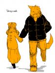 3:4 anthro blush boots canid canine canis clothing comic dress duo english_text female footwear fur hair happy hard_translated human kemono lila_(kashiwagi_aki) male mammal scarf shoes smile text third-party_edit translated translation_edit walking winter_coat wolf yakantuzura zinovy