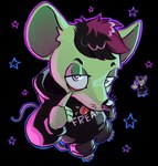 anthro biizziiy clothing feet fur green_body green_fur highlights_(coloring) male mammal meme meme_clothing mouse murid murine pink_lighting plantsnbones rodent rude_gesture silly solo spiral_eyes