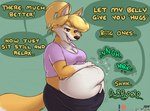 ambiguous_gender ambiguous_prey anthro anthro_pred belly big_belly breasts canid canine digestion digestion_noises fatal_vore female female_pred fluffy fluffy_tail fox fur hand_on_belly imminent_death jen_(scottc) looking_at_belly mammal motion_lines onomatopoeia overweight scott_calico sound_effects tail text unseen_prey unwilling_prey vore yellow_body yellow_fur