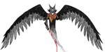 2016 absurd_res ambiguous_gender anthro bec_noir black_body black_wings blood blood_on_weapon bodily_fluids canid canine canis gore hi_res homestuck katana mammal melee_weapon missing_arm ms_paint_adventures open_mouth ring scar schreckengast simple_background solo spades_(suit) suit_symbol sword teeth weapon white_background white_eyes wings wounded