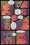 2023 anthro azulin_(unicorn_wars) bear belly blue_body blue_eyes blush clothing comic dialogue duo eyes_closed fazbeast gordi_(unicorn_wars) hi_res male mammal moobs pink_body shirt sitting slightly_chubby spanish_text text topwear translated unicorn_wars