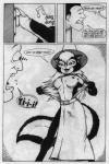 anthro black_and_white breasts clothing comic costume female flashing human james_m_hardiman mammal mephitid monochrome natasha_(jmh) nipples skunk traditional_media_(artwork)