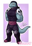 abs akkuma407 anthro biceps black_clothing clothed clothing disney lizard male muscular muscular_anthro muscular_male pecs reptile scalie septarian skull_accessory solo star_vs._the_forces_of_evil tail toffee_(svtfoe)