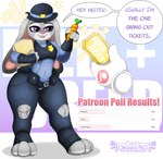 2024 ?! absurd_res anthro athletic athletic_anthro blush breasts buckteeth clothed clothing curvy_female curvy_figure dialogue digital_media_(artwork) disney english_text female fingerless_armwear flat_chested footwear fur grey_body grey_fur hat headgear headwear hi_res holding_object judy_hopps lagomorph leporid mammal multicolored_body neo_geppetto open_mouth police police_uniform purple_eyes rabbit simple_background smile solo tail teeth text thick_thighs tight_clothing toeless_footwear two_tone_body uniform voluptuous white_body white_fur wide_hips zootopia