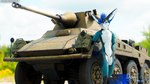 3d_(artwork) anthro armor c4d cinema_4d_(artwork) daytia digital_media_(artwork) draghuvicfire fur gun hair hi_res male posed ranged_weapon rexouium smile solo tail tank vehicle vrchat weapon