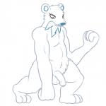 1:1 anthro anthrofied balls bear beartic claws fur generation_5_pokemon genitals half-erect hi_res humanoid_genitalia humanoid_penis looking_at_viewer male mammal monochrome nintendo nude penis pokemon pokemon_(species) pokemorph polar_bear posexe simple_background smile solo source_request ursine white_background