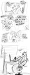 2016 anthro biped canid cobalt_(tatsuchan18) comic dialogue english_text fur genitals hair hi_res male mammal monochrome open_mouth penis sitting solo speech_bubble tatsuchan18 text